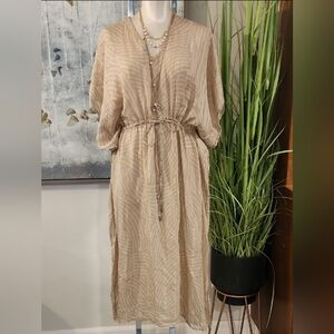Anthropologie bl^nk  One Size V-Neck Shine Kaftan Midi Gold Pullover